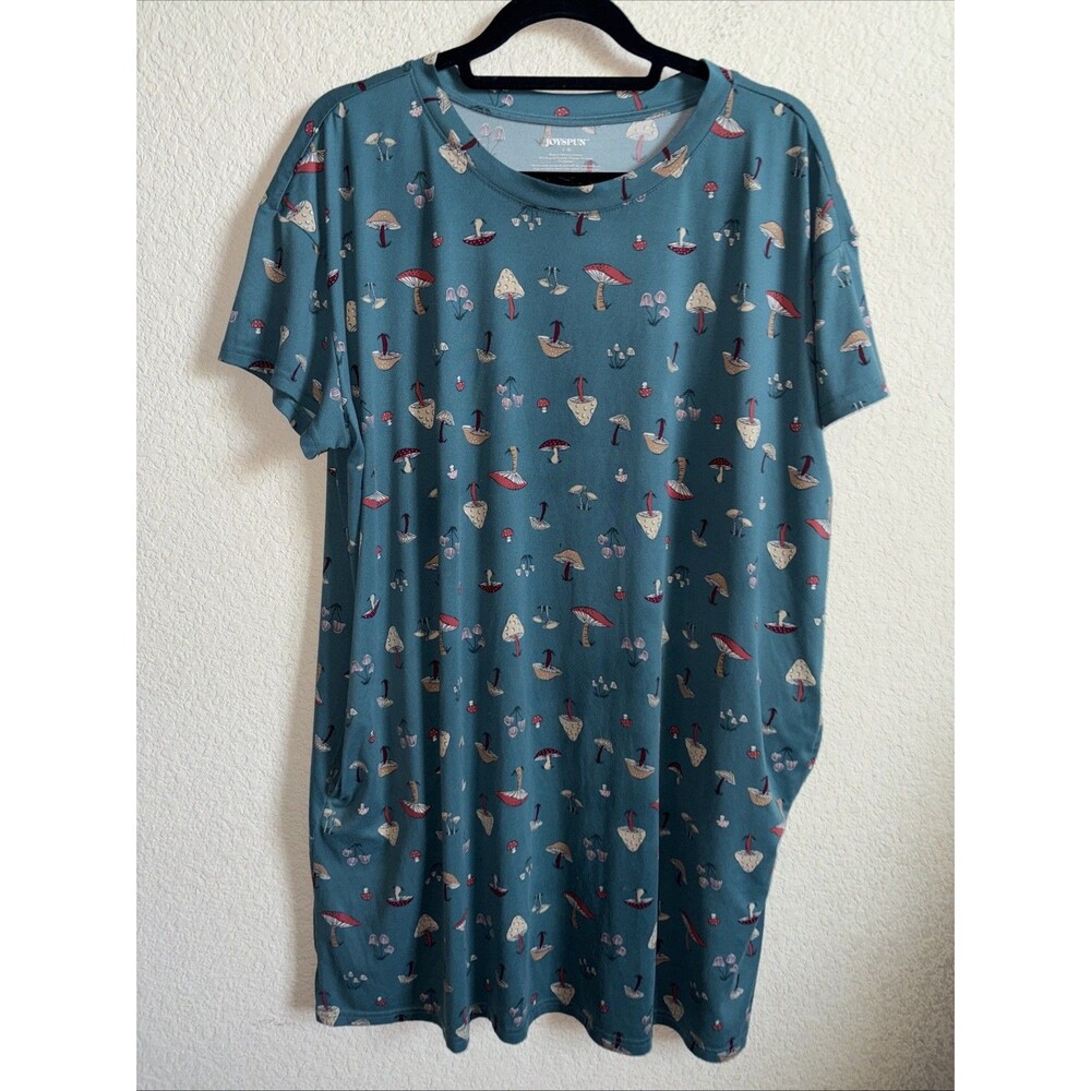 Women Mushroom Shirt Dress Fairycore Garden Woodland L/XL Prairie Lounge Boho